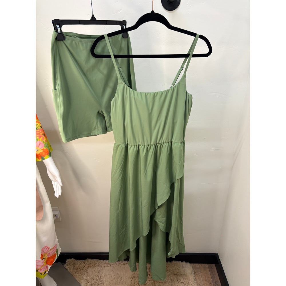 Halara Breezeful Sage Green High Low Activity Dress with Shorts Set Large